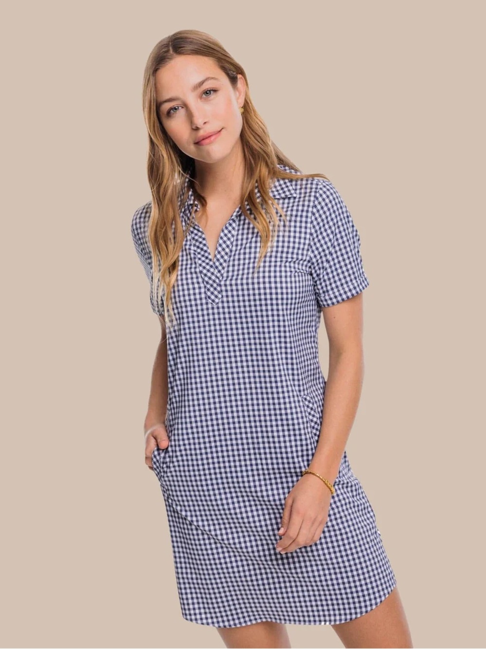 Southern Tide Kamryn Gingham Coastal Breeze Dress in Navy